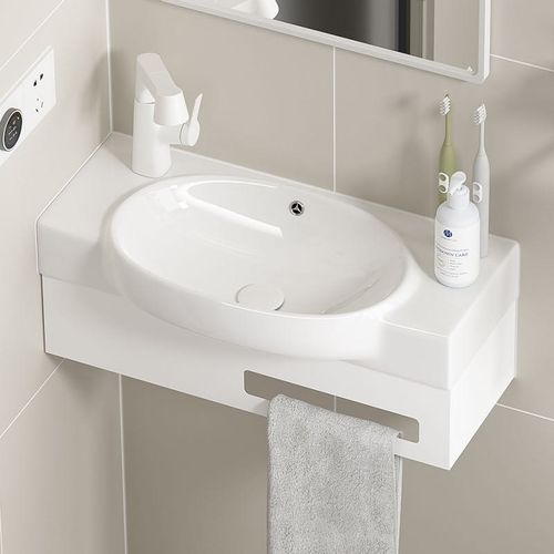 挂墙式一体陶瓷支架洗脸盆小户型卫生间超窄加长墙角挂壁式洗手盆 - 图0