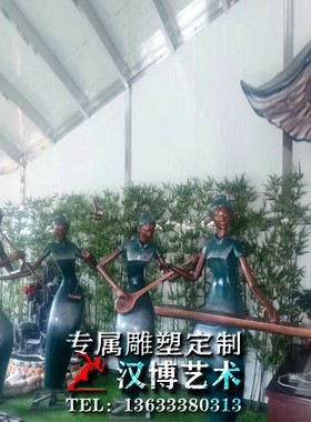 玻璃钢仿铜人物雕塑商业步行街买东西小贩雕塑铸铜商人雕像定制做