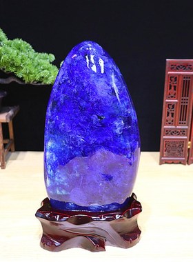 精品蓝水晶原石摆件奇石 家居摆件 带底座