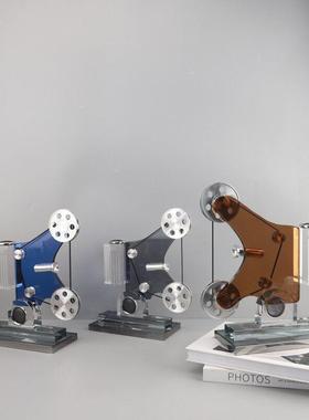 北欧创意水晶几何留声放映机摆件客厅酒柜玄关样板房软装家居饰品