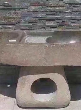 天然原石鹅卵石头洗衣池家用室外花园立柱落地洗手盆庭院别墅水盆