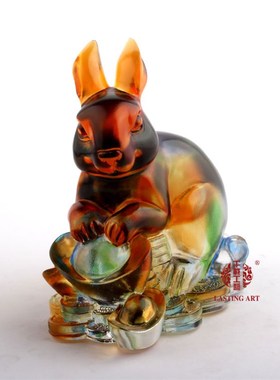 六合春 琉璃十二生肖兔子创意家居工艺礼品摆件生日贺寿结婚礼物