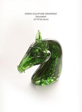 创迷卧屿 轻奢意琉璃马首艺术摆头件马雕塑BNE家居室客厅书房装饰