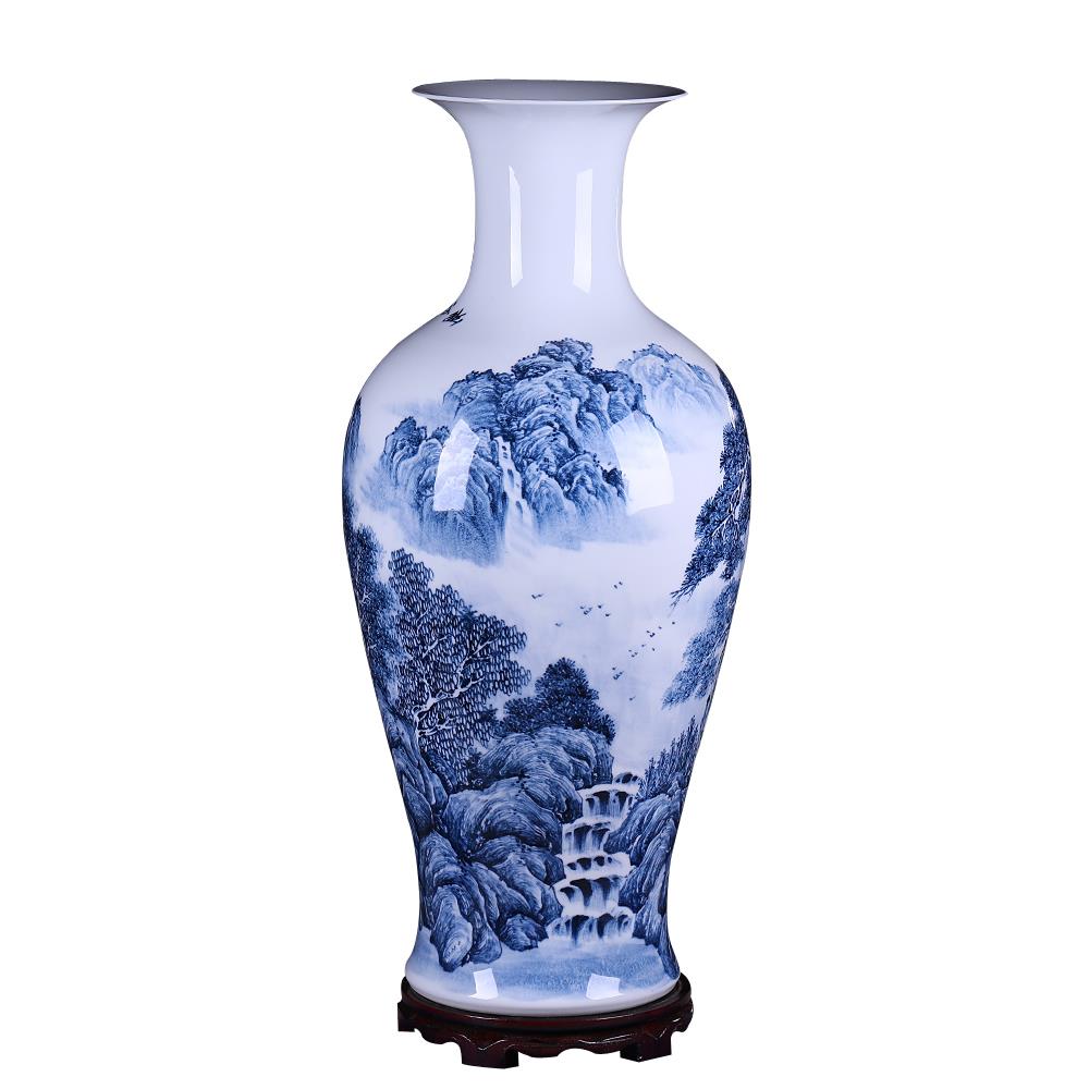 景德镇陶瓷器花瓶名师手绘大号青花山水中式客厅玄关落地装饰摆件 - 图3