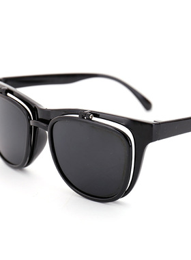 蛤蟆双层复古韩版太阳眼镜男女个性大框翻盖墨镜平光两用防晒眼镜