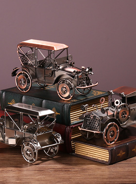 工业风铁艺摩托车老爷车金属模型创意男生桌面摆设电视柜机械摆件