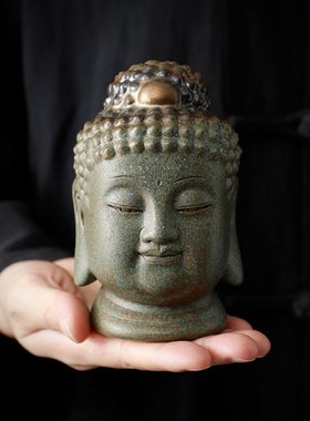 中式禅意茶台陶瓷小佛头家居客厅摆件精品茶盘茶几茶玩茶道装饰品