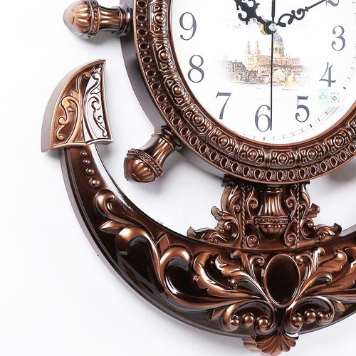 北极星欧式客厅挂钟创意静音大号船舵钟表静音复古石英钟时尚挂表 - 图3