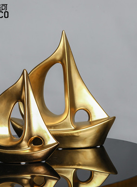 一帆风顺 北欧轻奢陶瓷帆船摆件工艺品 创意客厅玄关镇宅招财摆设