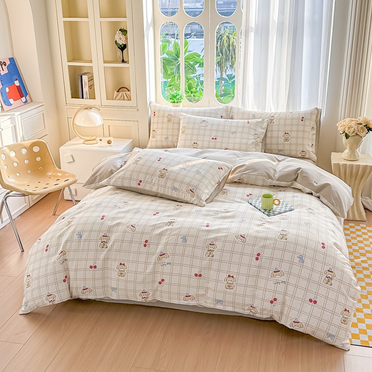 全棉纯棉印花四件套格子卡通被套床单亲肤软糯床上用品四季小清新,淘宝优惠券,粉丝福利购,淘宝优惠卷