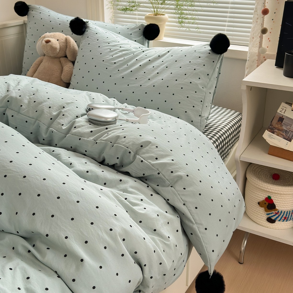 混搭圆点啵啵毛球款四件套学生三件套甜美风波点水洗棉被套床单,淘宝优惠券,粉丝福利购,淘宝优惠卷