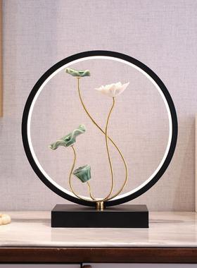 荷花清新莲蓬出水落芙蓉电视柜摆件客厅家居茶室小夜灯桌面装饰品