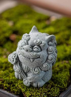 创意可爱风狮爷一对福禄茶宠摆件国潮石狮子鱼缸造景盆栽景观装饰