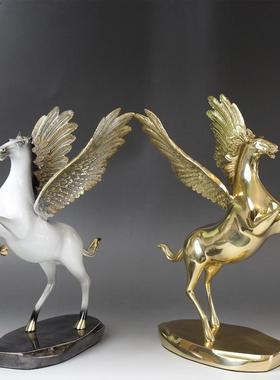 轻奢铜马摆件铜飞马带翅膀生肖马办公室工艺品马到成功乔迁送礼