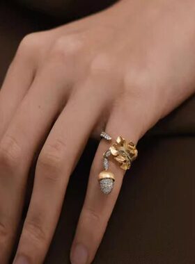 欧美风松果锆石物语尾戒指轻奢高级精致气质开口指环百搭手饰礼物