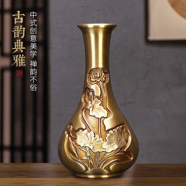 黄铜莲花瓶新中式家居室内客厅玄关柜子高档创意插花花器家居饰品,淘宝优惠券,粉丝福利购,淘宝优惠卷