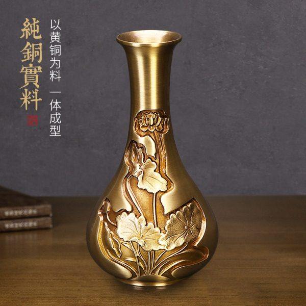 黄铜莲花瓶新中式家居室内客厅玄关柜子高档创意插花花器家居饰品,淘宝优惠券,粉丝福利购,淘宝优惠卷