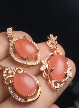 清货！天然红纹石镶嵌吊坠s925银玫瑰金镀金  一物一图