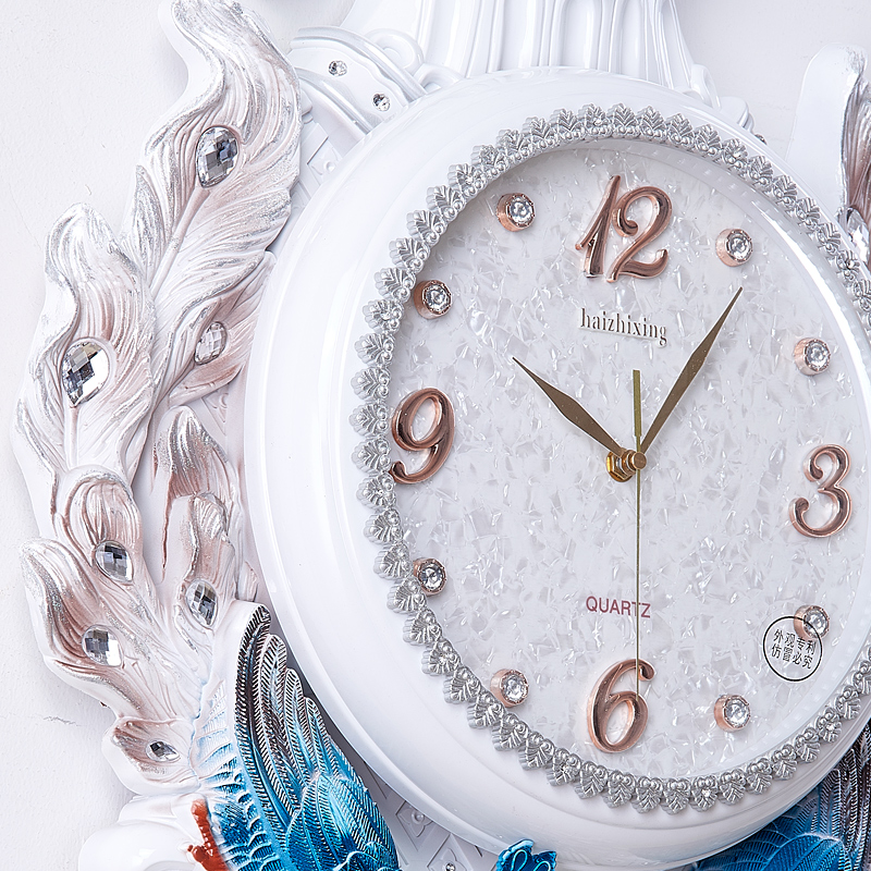 孔雀客厅挂钟静音大号欧式钟表时尚家用创意卧Q室钟装饰时钟壁挂 - 图3