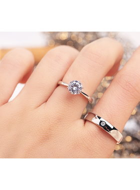 微镶仿真六爪钻戒女情侣对戒结婚用的戒指婚礼仪式假道具活口一对