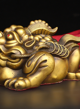 纯铜金蟾摆件黄铜三足蟾蜍客厅店铺招财H中式桌面装饰金属工艺礼