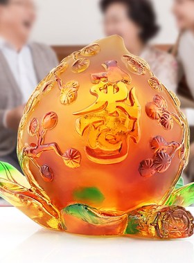 琉璃寿桃工艺品送老人长辈生日贺寿礼品松鹤七十寿桃摆件客厅摆设