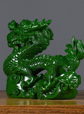 绿色实木雕刻龙摆件十二生肖木头龙客厅电视柜装饰工艺品新居送礼