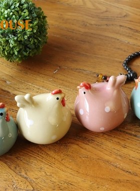 美式田园彩色点点鸡陶瓷摆件 家居隔板装饰品 橱柜摆件