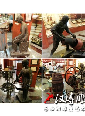 玻璃钢仿铜古代人物雕塑拉酒车买卖酒杏花村酒雕塑民俗牛拉车雕塑