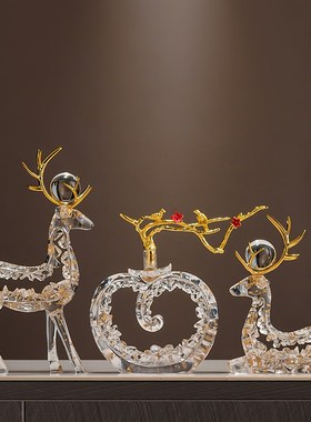 水晶招财鹿摆件一对轻奢客厅高档玄关酒柜电视柜装饰乔迁新居礼品