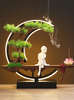 新中式禅意摆件家居客厅玄关办公室桌面创意灯圈夜灯软装饰品摆设