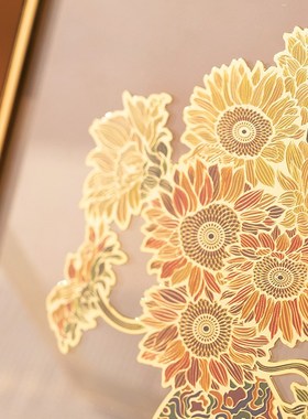 朱炳仁铜燃烧的向日葵桌屏桌面装饰精致书桌床头柜摆台相框装饰画