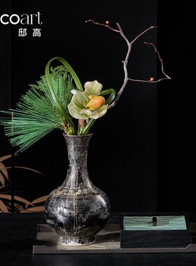 邸高家居 新中式台面陈设宋式美学花瓶摆件客厅茶几软装托盘套装