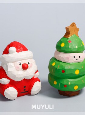 纯手工木雕圣诞老人木制玩偶工位汽车桌面摆件可爱创意圣诞节礼物