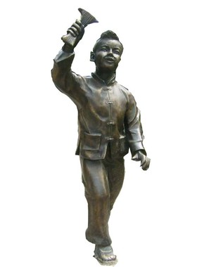 茶铺小工杂技铜雕小孩子玻璃钢制作铜雕商业街民俗人物小品雕塑