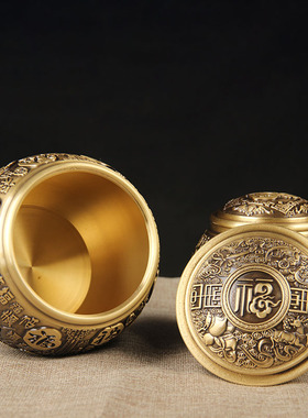 铜百福铜茶叶罐摆件 铜茶叶罐摆件
