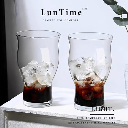 LunTime生活 玻璃杯复古宽口美式咖啡杯大容量饮料杯鸡尾酒杯水杯 - 图0