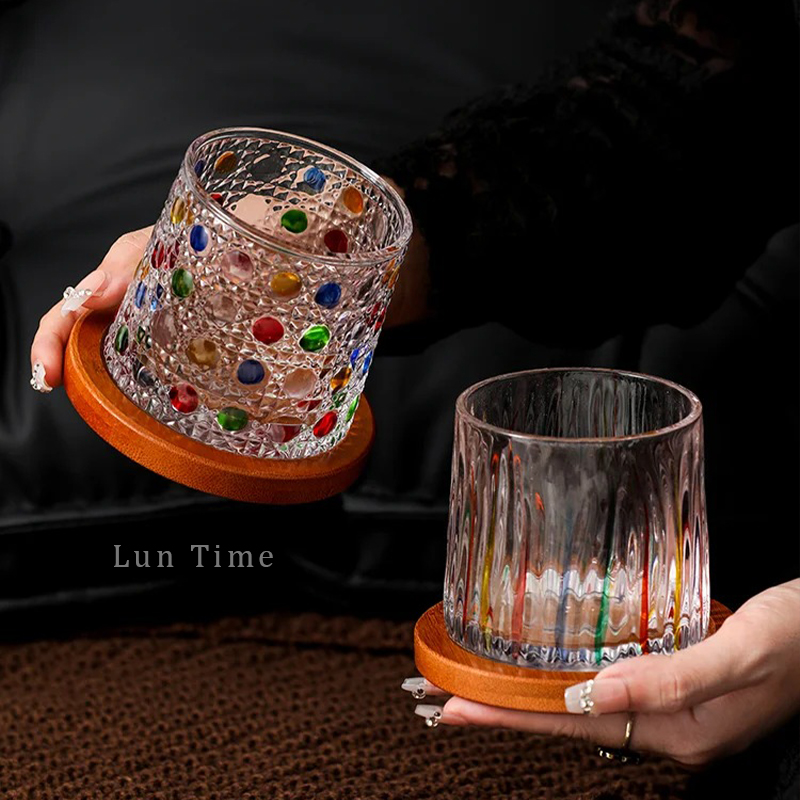 LunTime生活 幻彩转转杯高级彩绘家用玻璃威士忌酒杯婚礼复古礼物 - 图1