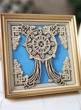 梯木叠雕新中式禅意桌面摆件八吉祥密宗八宝客厅玄关台软装工艺品