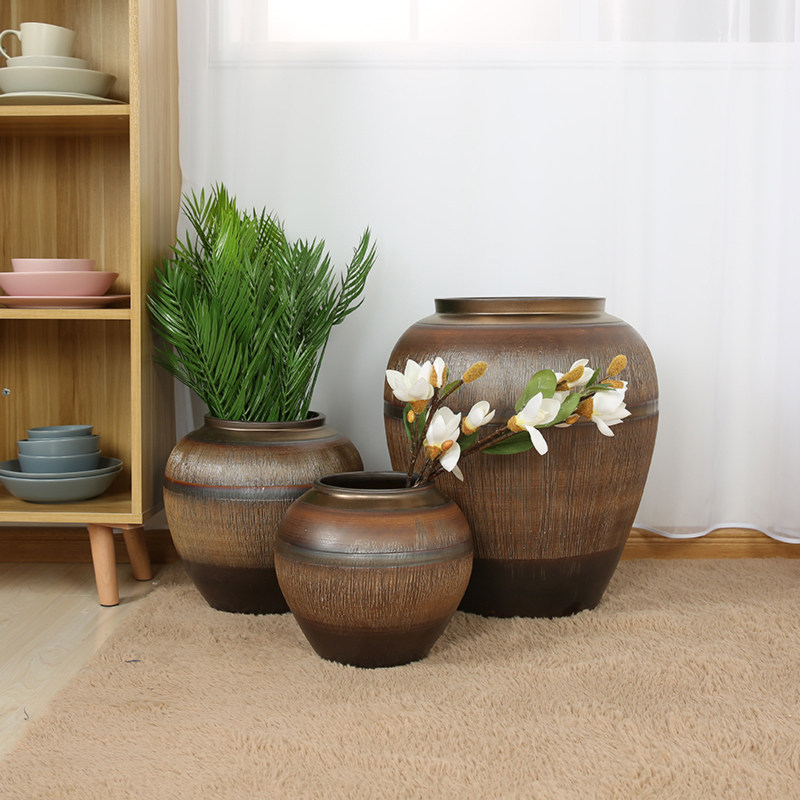 景德镇陶瓷手工雕刻粗陶罐坛子花瓶插花干花落地做旧仿古大型花盆,淘宝优惠券,粉丝福利购,淘宝优惠卷
