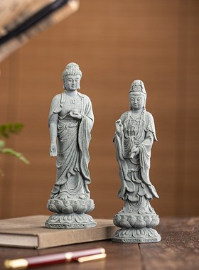 新中式阿弥陀佛保平安佛像摆件大势至菩萨观音鱼缸造景桌面装饰品