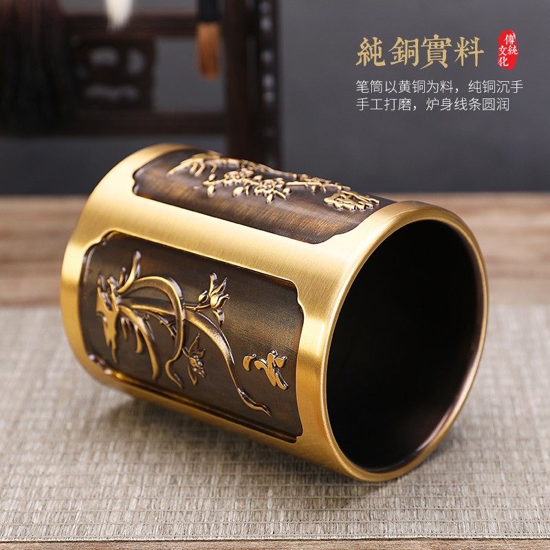 思友 纯铜笔筒办公室摆件创意礼品书房案台收纳盒复古摆设装饰品,淘宝优惠券,粉丝福利购,淘宝优惠卷
