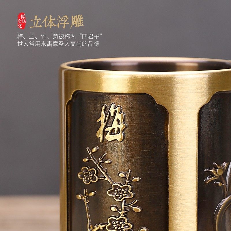 思友 纯铜笔筒办公室摆件创意礼品书房案台收纳盒复古摆设装饰品,淘宝优惠券,粉丝福利购,淘宝优惠卷