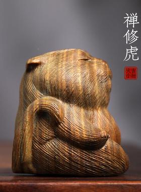 天然虎绿文檀木雕禅修创意玩手把件工位LTCXHWL装饰品桌面怒止不