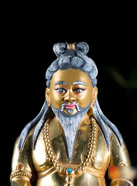 尼泊尔5寸 铜半鎏金手工彩绘雕花唐东杰波铜像桌面摆件