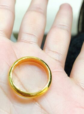 可水洗不掉色金色戒指女保色极简光面食指环女尾戒素圈复古风叠戴