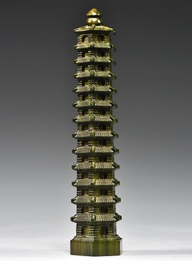 天然绿色檀木质十三层九层文昌塔木制雕刻摆件木头13层9层文昌塔