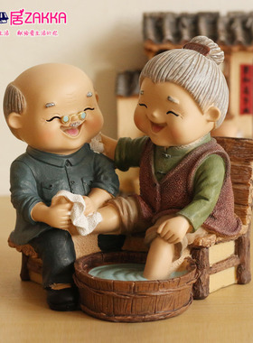 老头老太太家居装饰品酒柜客厅卧室小摆件爷爷奶奶白头偕老人礼物