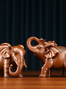 紫铜大象摆件一对财福对象家居办公室公司装饰品摆设乔迁开业礼品