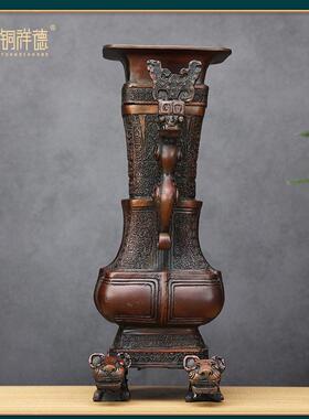 古青铜器摆件战国双龙壶青铜壶摆件风水家居装饰工艺品厂家直销